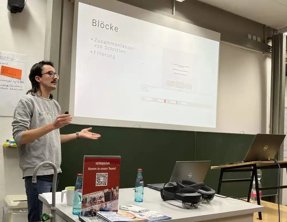 Heiko and Robin from tepcon GmbH present the development of an app from study project to industry at HFU Furtwangen