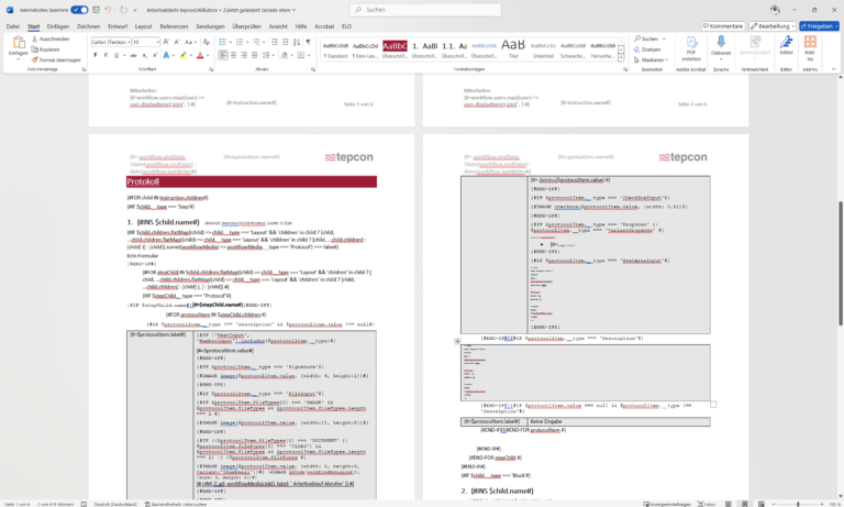 Bildschirmfoto - Export Template Arbeitsablauf
