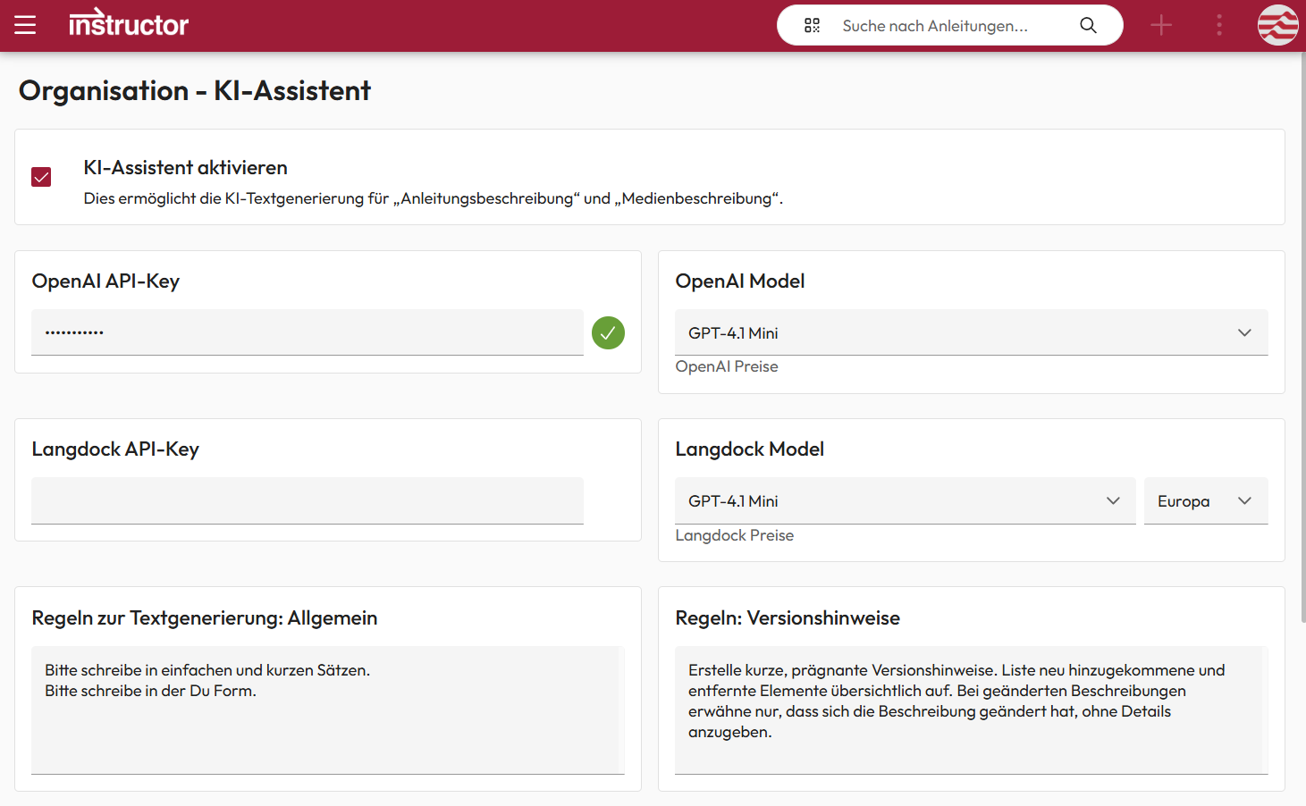 light ai configuration langdock Screenshot - AI configuration